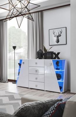 Designer Weiß Kommode Einrichtung Wohnzimmer Luxus Holz Möbel Modern Neu