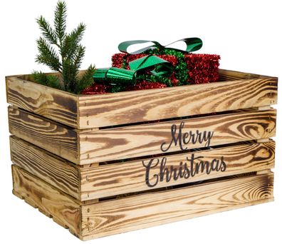 geflammte Holzkiste Weinkiste Merry Christmas Weihnachtgeschenk Frohe Weihnachten
