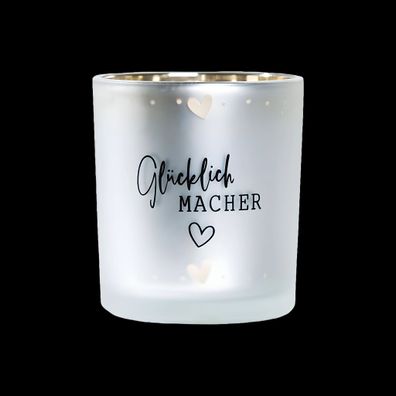 Glas-Windlicht - Gilde Teelichthalter Glücklich Macher - Glas Deko Wohndeko Motiv -