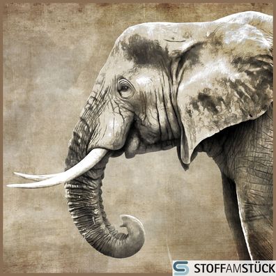 Stoff Kissen Panel Kunstleder Elefant 45 cm x 45 cm digital bedruckt