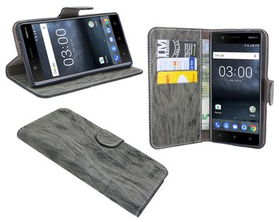 Nokia 3 Tasche Anthrazit Handyhülle Schutzhülle Flip Case Cover Etui Hülle