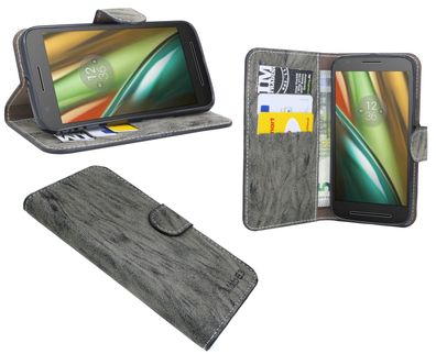 Motorola Moto E3 Tasche Anthrazit Handyhülle Schutzhülle Flip Case Cover Etui Hülle