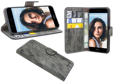 Huawei Nova 2 Tasche Anthrazit Handyhülle Schutzhülle Flip Case Cover Etui Hülle