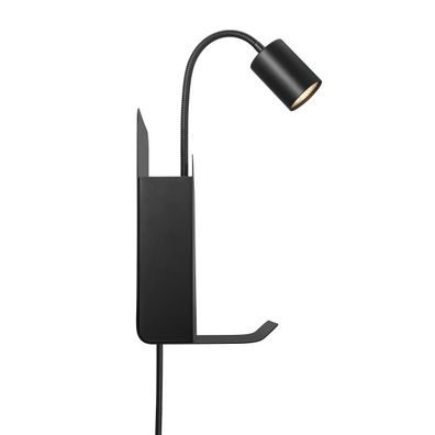 Nordlux ROOMI Wand Leselampe schwarz GU10 mit Ablage u. USB-Port 16,5x24,8x28,2cm