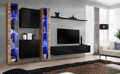 Wohnwand Wandschrank Modern Design TV-Ständer Schwarz Wohnzimmermöbel Komplett
