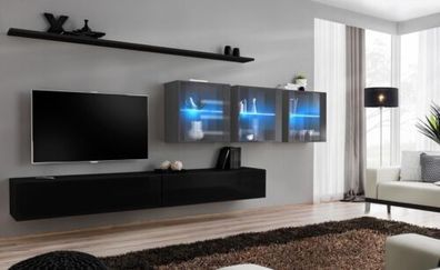 Wohnwand Set 7tlg Modern Wohnzimmermöbel TV-Ständer Design Wand Regale Komplett