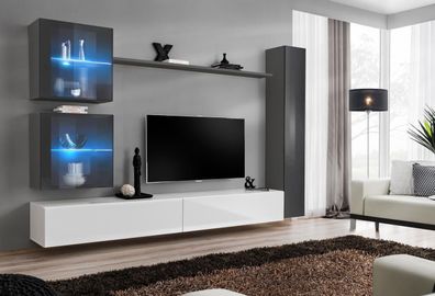 Designer Wohnwand Modern TV-Ständer Wohnmöbel Grau Einrichtung Sideboard Neu