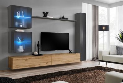 Moderner Wohnwand Sideboard Grau Einrichtung Wandschrank Wohnzimmer TV Ständer