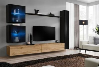 Luxus Schwarz 3x Wand Schrank Wohnwand TV Ständer Modern Design Set 6tlg Neu