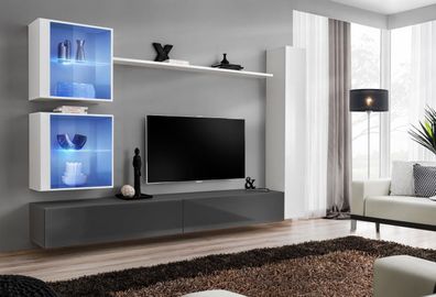 Weiß Wohnwand Wohnzimmer Set TV-Ständer Designer Möbel Wand Schrank Sideboard