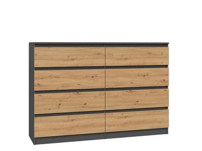 Kommode, Sideboard mit 8 Schubladen (138cm x 40cm x 97cm) in Anthrazit & Artisan