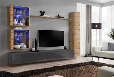 Braun Luxus Wohnzimmer Wohnwand Möbel 3x Wandschrank TV-Ständer Einrichtung