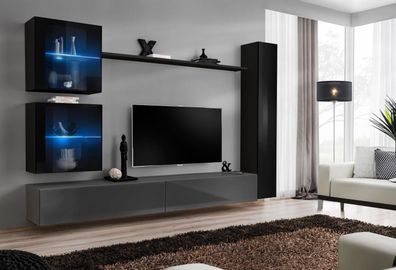 Luxus Set Designer Wohnwand Schwarz Einrichtung 3x Wandschrank TV-Ständer
