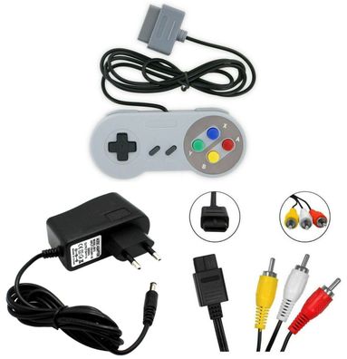 Super Nintendo Anschluss Set Controller + Netzteil + AV/ TV 3 Cinch Kabel