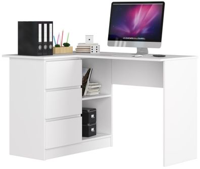 Schreibtisch, Eckschreibtisch B16 LEFT Weiß mit drei Schubladen