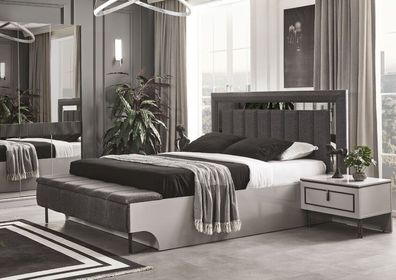 Schlafzimmer Set Modern Bett und 2x Nachttische Luxus Komplette Sets 3tlg