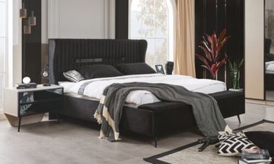 Luxus Schlafzimmer Set Bett und 2x Nachttische stilvoll schwarz 3tlg.