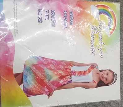 Kinder Kostüm Regenbogenprinzessin 4-6 Jahre Gr. XS weiß bunt