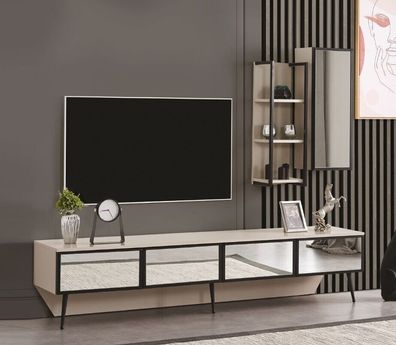 Luxus Wohnzimmer Set TV Ständer und 2x Wandschrank im weiß farbe neu