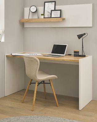 Büromöbel Set mit Schreibtisch und Wandregal Homeoffice in weiß und Eiche Büro Center
