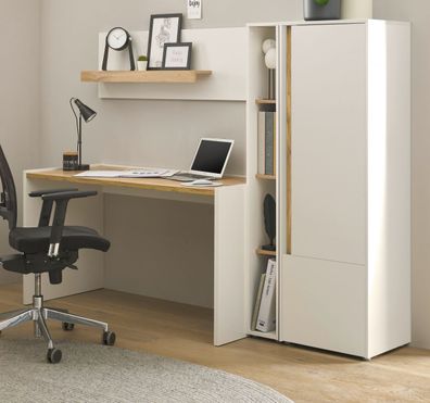 Büromöbel Set Center in weiß und Eiche mit Schreibtisch Aktenschrank Regal Homeoffice