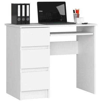 Schreibtisch WEIß Kleiner Schreibtisch mit 4 Schubladen auf der linken Seite