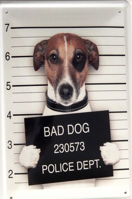 Top-Blechschild, 20 x 30 cm, Hund, bad dog, Polizeifoto, Haustier, FUN, Neu, OVP