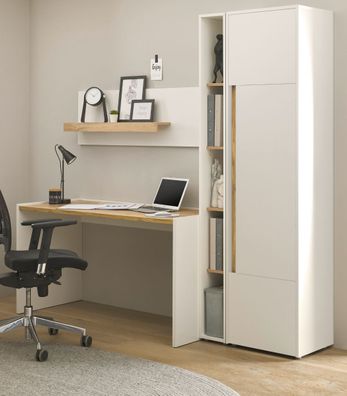 Büro Möbel Set mit Schreibtisch Aktenschrank Regal weiß und Eiche Homeoffice Center