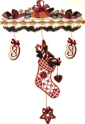 Plauener Spitze Fensterbild Weihnachten Nikolausstiefel 40 cm Windspiel Rot