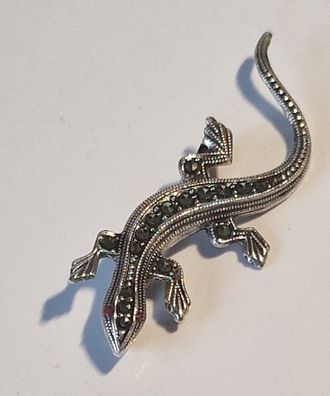 Art Déco antike Silberbrosche 835 Salamander Markasit Pyrit Augen Granatperlen