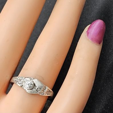 Damen Fingerring 925 Silber gehämmert Bergkristall mattiert Größe 53,6
