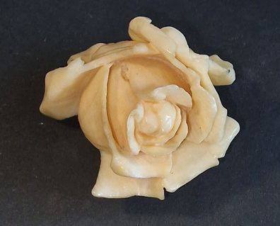 Herrliche Brosche handgeschnitzt floral Rose Blüte geöffnet Beige Vintage