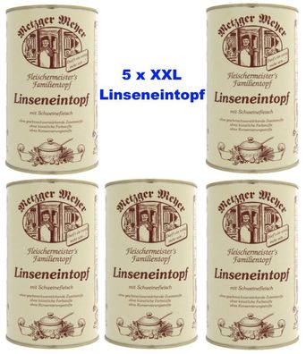 Linseneintopf XXL - 5 x 1160 Gramm - Metzger Linseneintopf mit Schweinefleisch