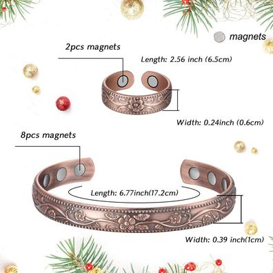 2 Stück Kupfer Magnetisches Armband und Ring Set Magnetisches