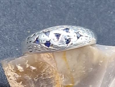 Ring 925 Silber filigran Navajo Schmuck blauer Saphir Größe 56 80er Vintage