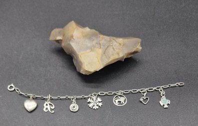 Armband 835 Silber mit Kristall Türkis Charm Anhänger 925 -835 -800 Silber antik