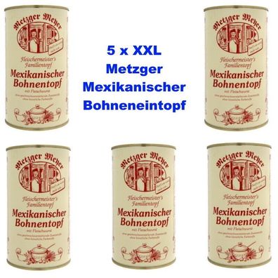 Mexikanischer Bohnentopf XXL - 5 x 1200 Gramm Metzger Qualität mit Fleischwurst