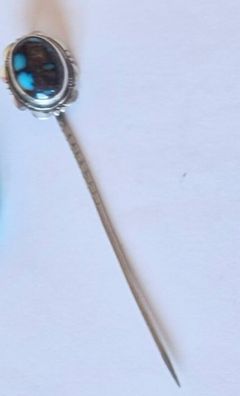 Anstecknadel 800 Silber blauer Türkis Matrix Navajo Oval fein ziseliert (L 65 m