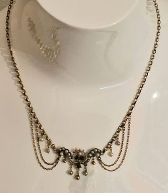 Halskette vergoldet Tombak Saatperlen Granat viktorianisch Länge 44 cm