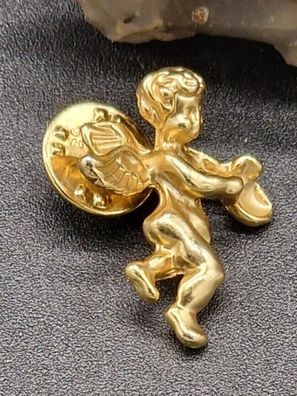 Ansteckpin vergoldet Gold Double Engel Glückssymbol 50er Vintage ungetragen