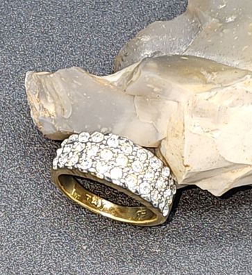 Traumhafter Goldring 3-reihig Swarovski Kristalle Weiß Nura AFIA Größe 59