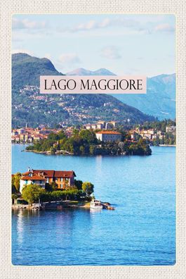 Holzschild Holzbild 18x12 cm Lago Maggiore Aussicht auf Insel Meer