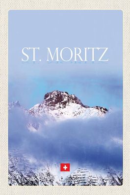Holzschild 18x12 cm - St. Moritz Aussicht Auf Berg Spitze