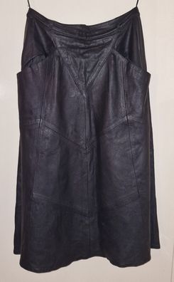 Glockenrock schwarzes Glattleder Taschen bodenlang Größe 42 S Vintage