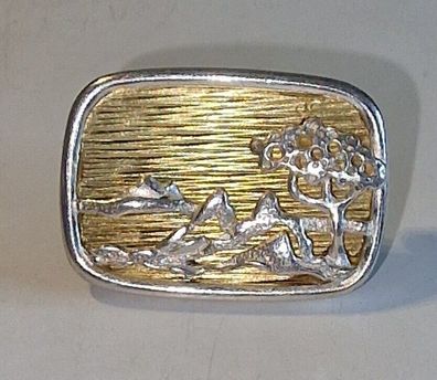 Brosche 925 Silber vergoldet rhodiniert Landschaft durchbrochen geprüft Vintage