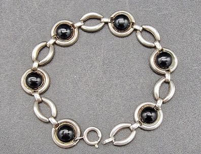 Armband 835 Silber durchbrochen schwarzer Onyx Cabochons K&L 19,7 cm Vintage
