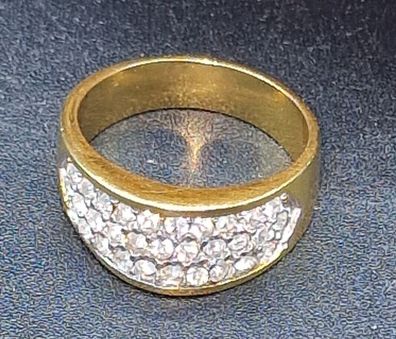 Herrlicher Ring vergoldet Gold rhodiniert 3-reihig Zirkonia RG 62 Vintage