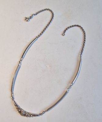 Halskette 835 Silber Stäbchenpanzerkette geriffelt Zirkonia mittig Länge 38 cm
