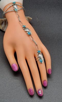 Slaven Armband Kette und Ring verbunden 925 Silber Türkis Feder Navajo Schmuck