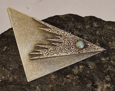 Seltene Opal Silber Brosche Hammerschlag Dreieck Navajo Schmuck 60er Vintage